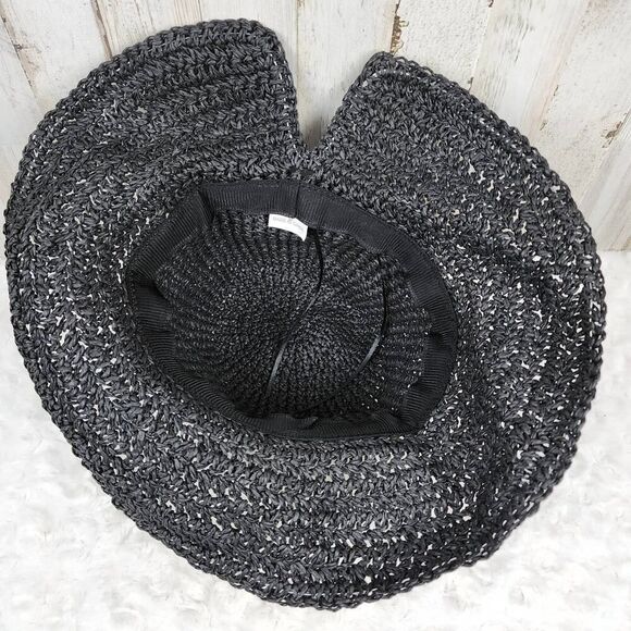 Black Wide Brim Raffia Bow Sun Hat One Size - Picture 5 of 7